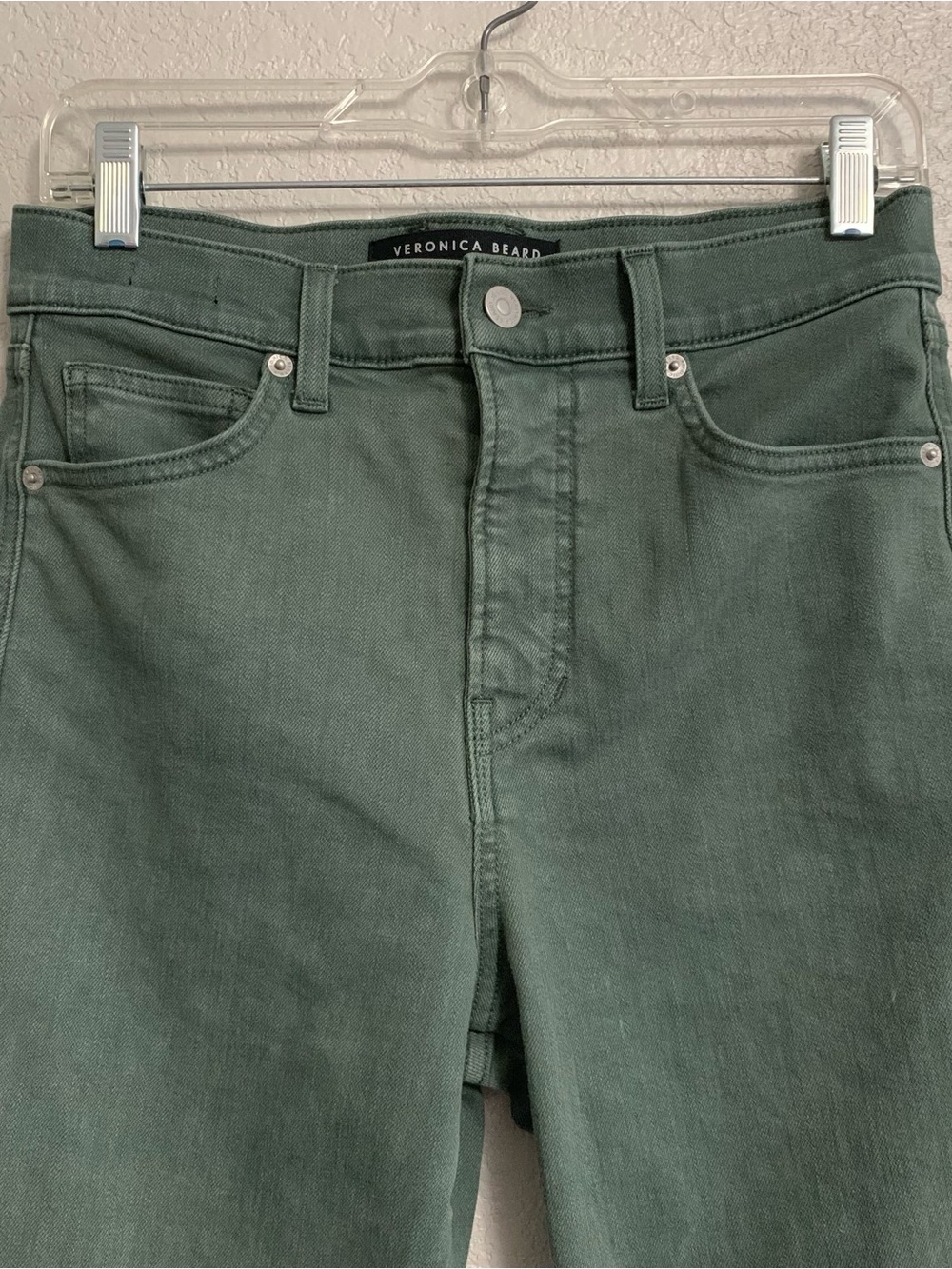 Veronica Beard Jeans Womens 28 Carson Ankle Flare High Rise Raw Hem Green Preppy - Picture 5 of 11